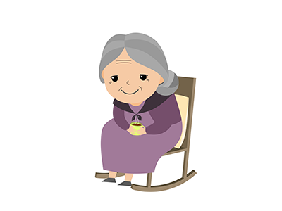 an elderly woman sitting in a rocking chair