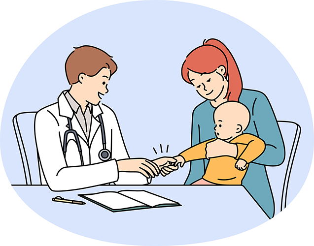 A doctor examining a child with a mother observing.