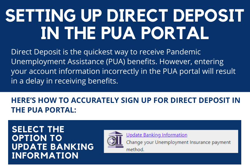 Setting up Direct Deposit in PUA Portal