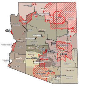 map of Arizona Tribal Lands and DBME Regions