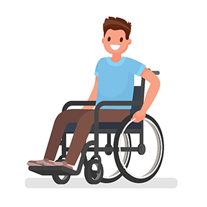 a young man sitting in a wheelchair