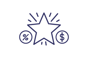 a star, dollar sign, percentage sign