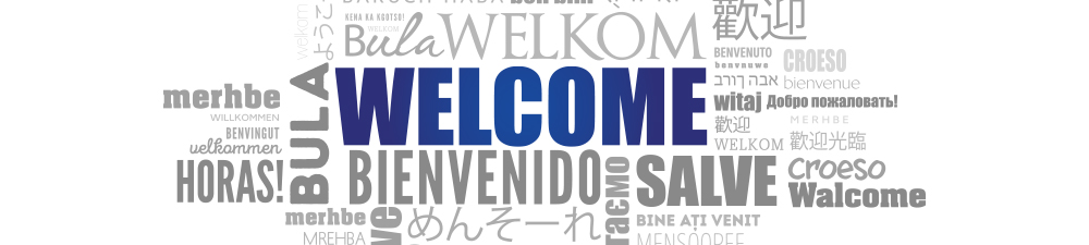 The word welcome displayed in many different languages