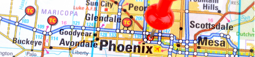 Map with a pin marking the location of Phoenix.