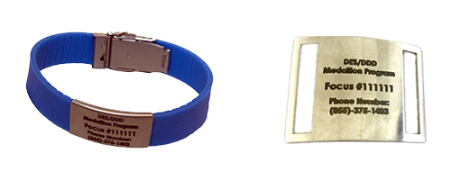 Examples of medallion program options, wrist bracelet and shoe tag.