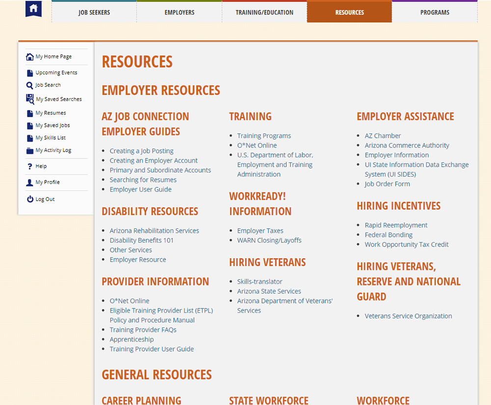 screenshot of Resources page