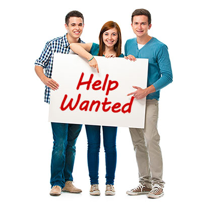 teens hold sign that says Help Wanted