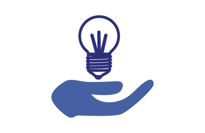 silhouette of a lightbulb hovering over an open palm