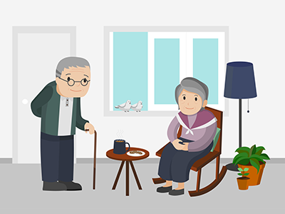 an elderly couple in their living room