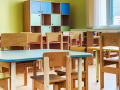kids school classroom, tables and chairs