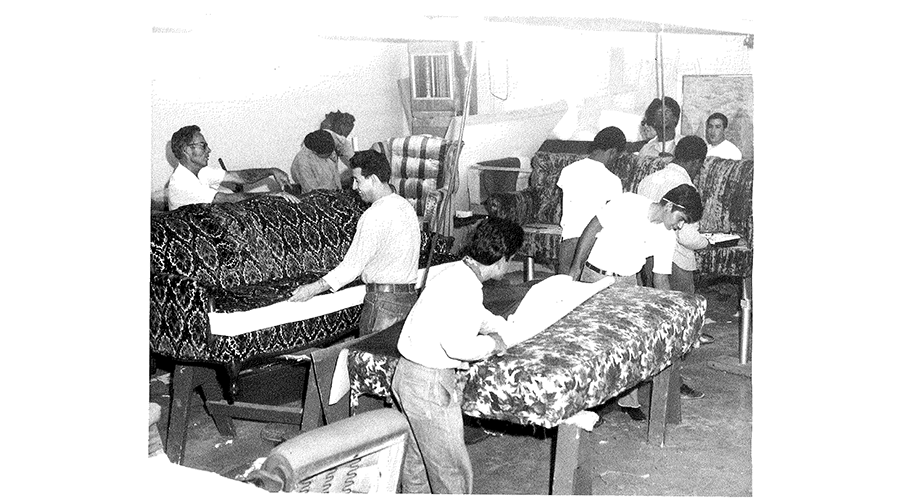 several men working on upholstery
