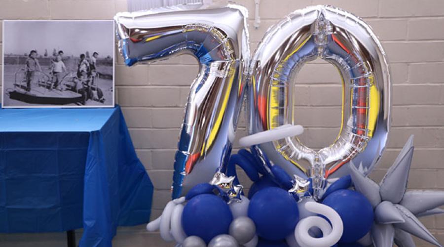 party decorations including a large number 70