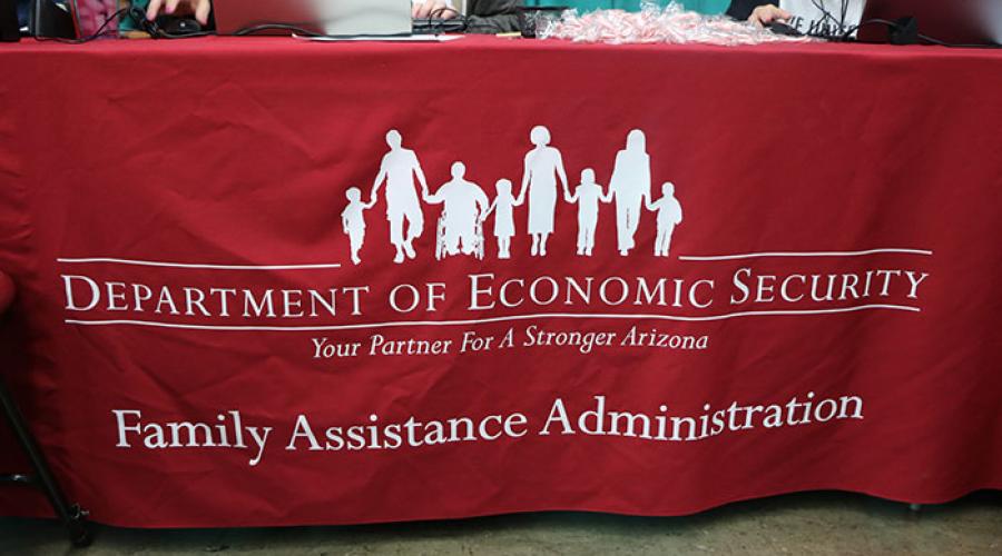 tablecloth reading Department of Economic Security Family Assistance Administration